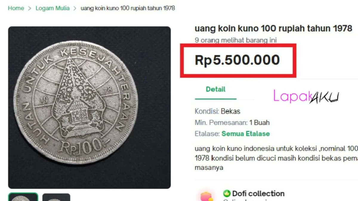 Uang Koin Kuno Rp100 Rupiah Gambar Wayang Tahun 1978 Dijual Rp 5,5 Juta di Tokopedia